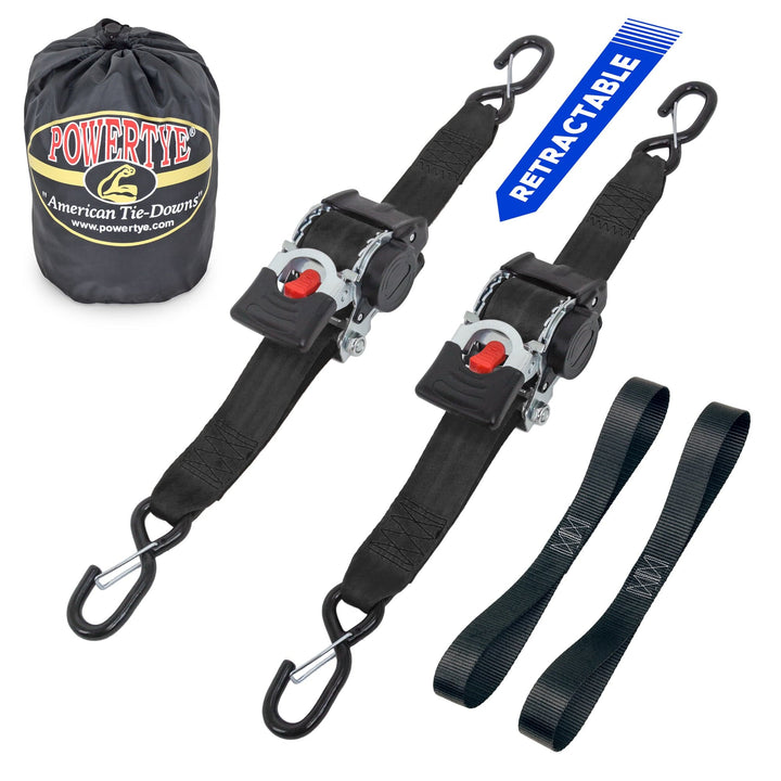 2in x 10ft RETRACTOR RATCHET TIE - DOWN STRAPS with LATCH HOOKS, SOFT - TYES & STORAGE BAG (kit) - PowerTye#color_black