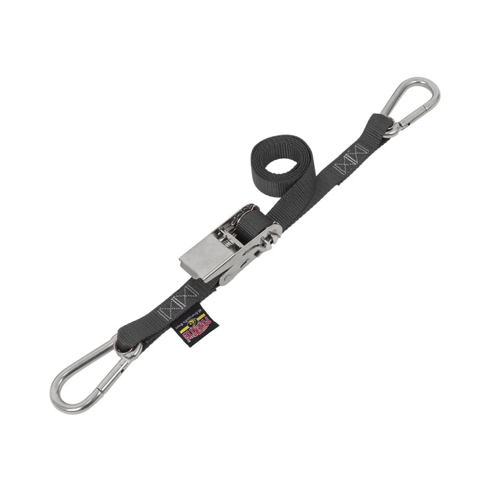 1in STAINLESS SLIMLINE RATCHET with STAINLESS CARABINERS for motorcycles, boats watercraft and cargo#color_black
