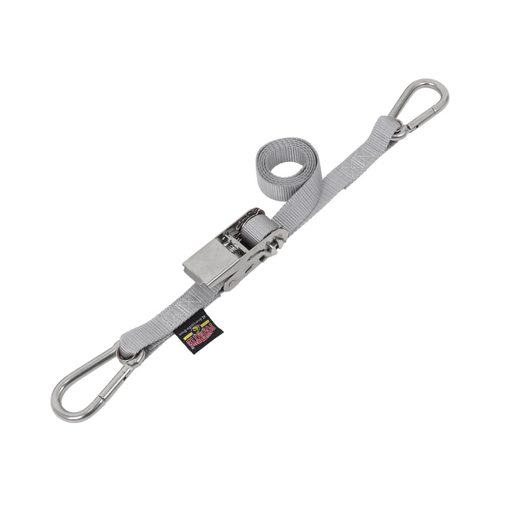 1in STAINLESS SLIMLINE RATCHET with STAINLESS CARABINERS for motorcycles, boats watercraft and cargo#color_silver