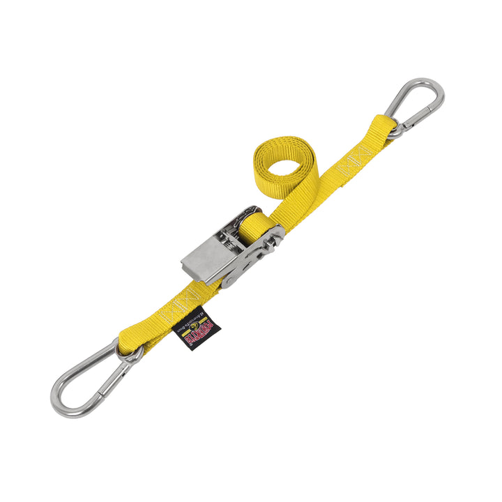 1in STAINLESS SLIMLINE RATCHET with STAINLESS CARABINERS for motorcycles, boats watercraft and cargo#color_yellow