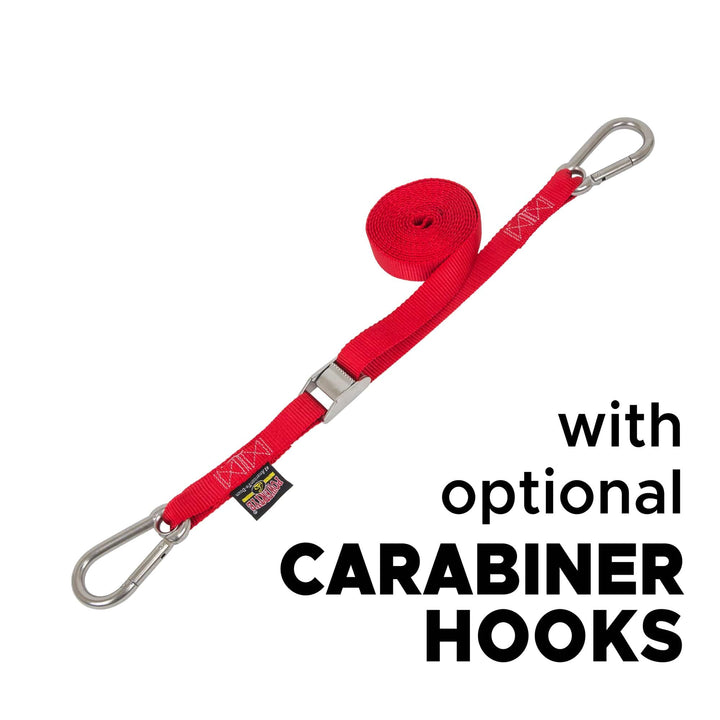 1in x 15ft STAINLESS CAM BUCKLE TIE - DOWN with STAINLESS HOOKS (each) - PowerTye#color_red