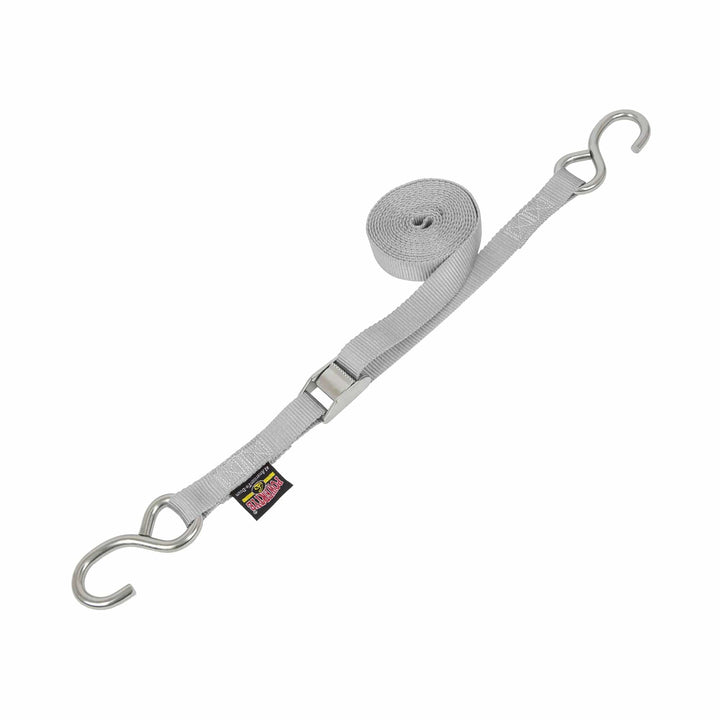 1in x 15ft STAINLESS CAM BUCKLE TIE - DOWN with STAINLESS HOOKS (each) - PowerTye#color_silver