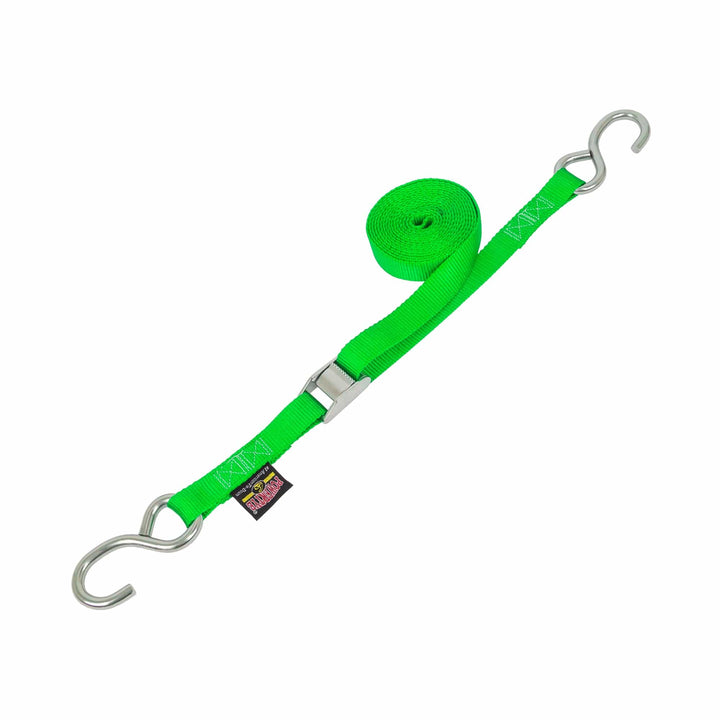 1in x 15ft STAINLESS CAM BUCKLE TIE - DOWN with STAINLESS HOOKS (each) - PowerTye#color_green