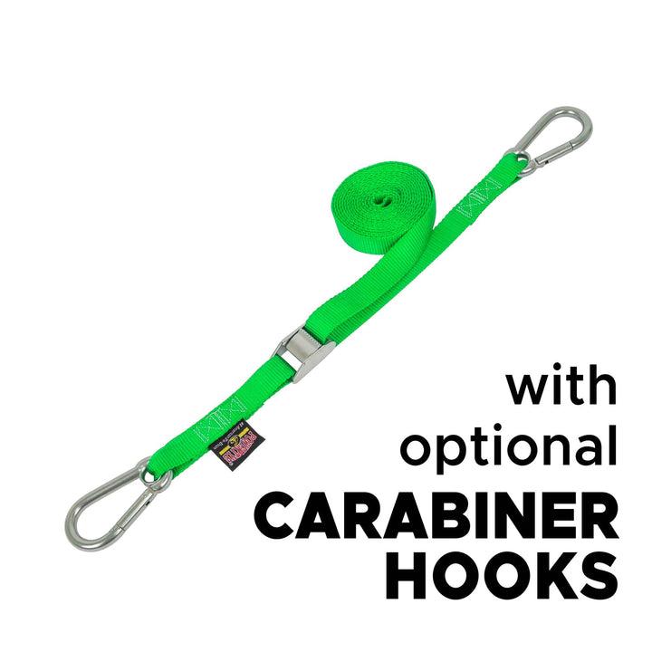 1in x 15ft STAINLESS CAM BUCKLE TIE - DOWN with STAINLESS HOOKS (each) - PowerTye#color_green