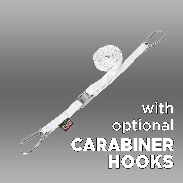 1in x 15ft STAINLESS CAM BUCKLE TIE - DOWN with STAINLESS HOOKS (each) - PowerTye#color_white