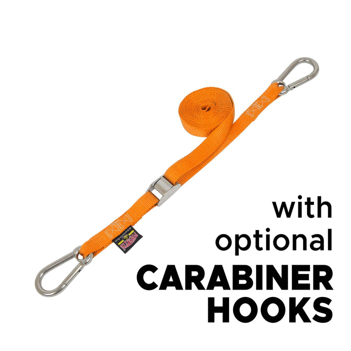 1in x 15ft STAINLESS CAM BUCKLE TIE - DOWN with STAINLESS HOOKS (each) - PowerTye#color_orange