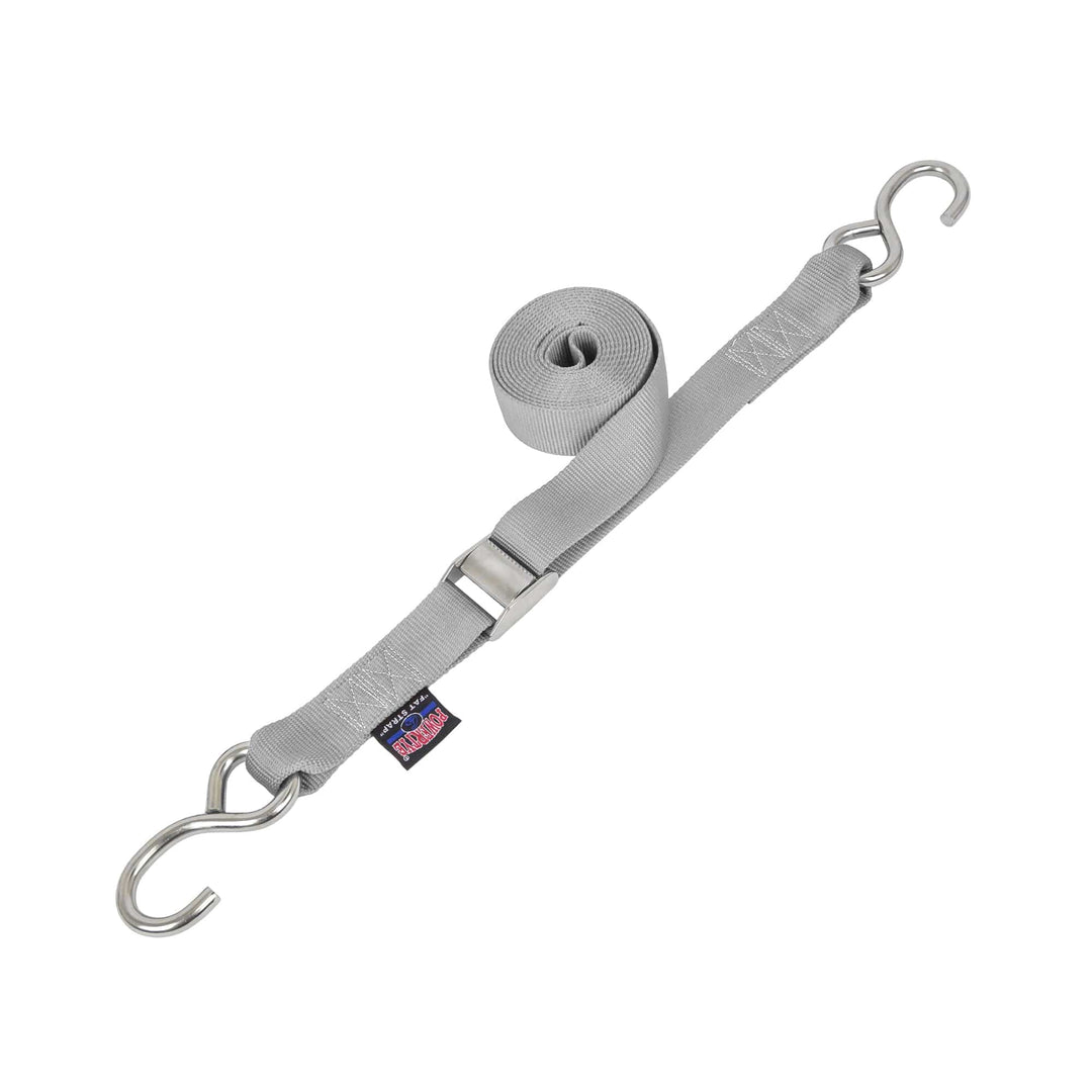 1.5in x 15ft STAINLESS - CAM BUCKLE - TIE - DOWN with STAINLESS HOOKS (each) - PowerTye#color_silver