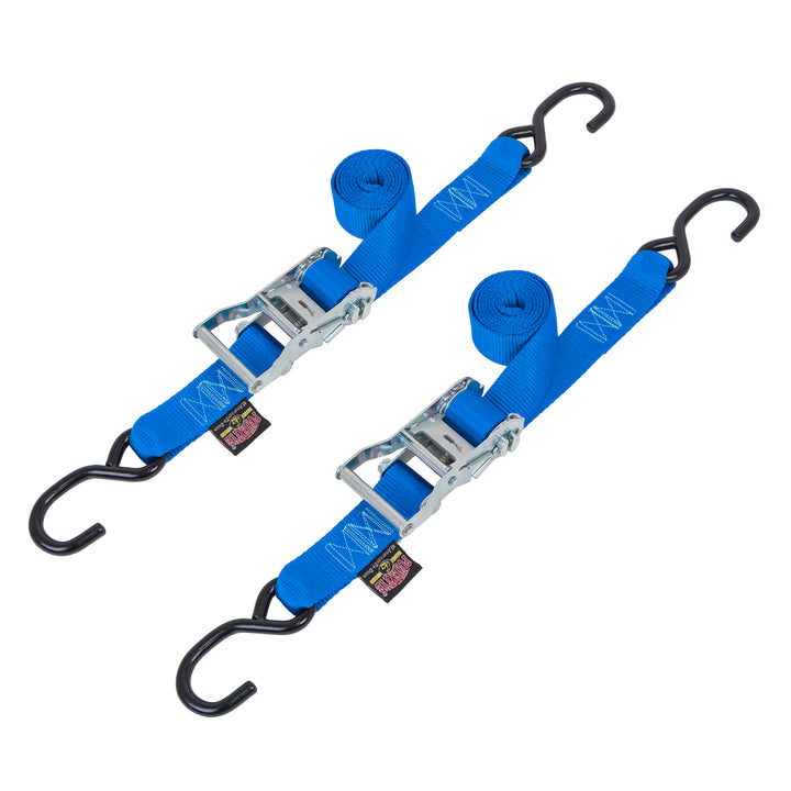 1.5in x 6ft Ratchet Tie-Down Strap, S-Hooks, for motorcycles, off-road, cargo, Made in USA#color_blue