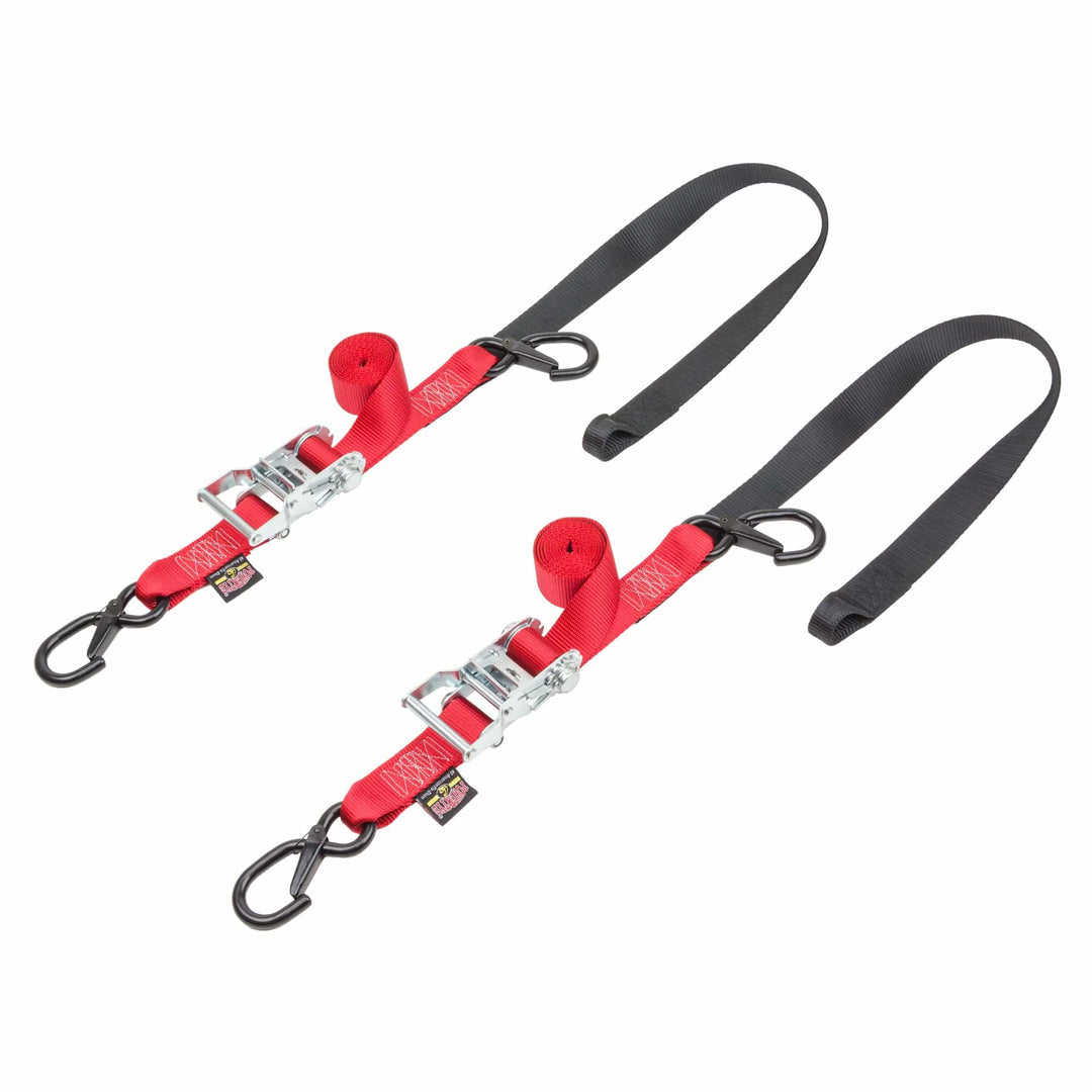1.5in x 7ft RATCHET TIE - DOWN with SOFT - TYE, LATCH HOOKS (pair) - PowerTye#color_red-black