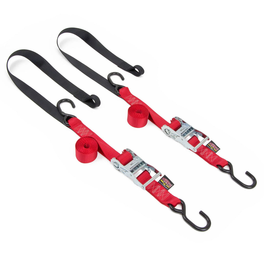 1.5in x 7ft RATCHET TIE - DOWN with SOFT - TYE, S - HOOKS (pair) - PowerTye#color_red-black