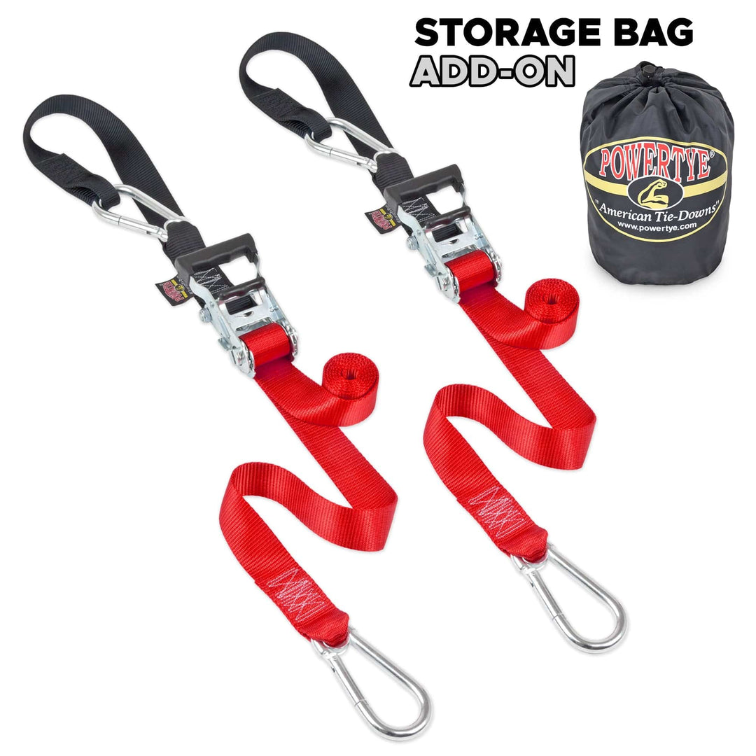 1.5in x 6.5ft CARABINER SOFT - TYE RATCHET TIE - DOWN with BAG (pair) - PowerTye#color_red-black