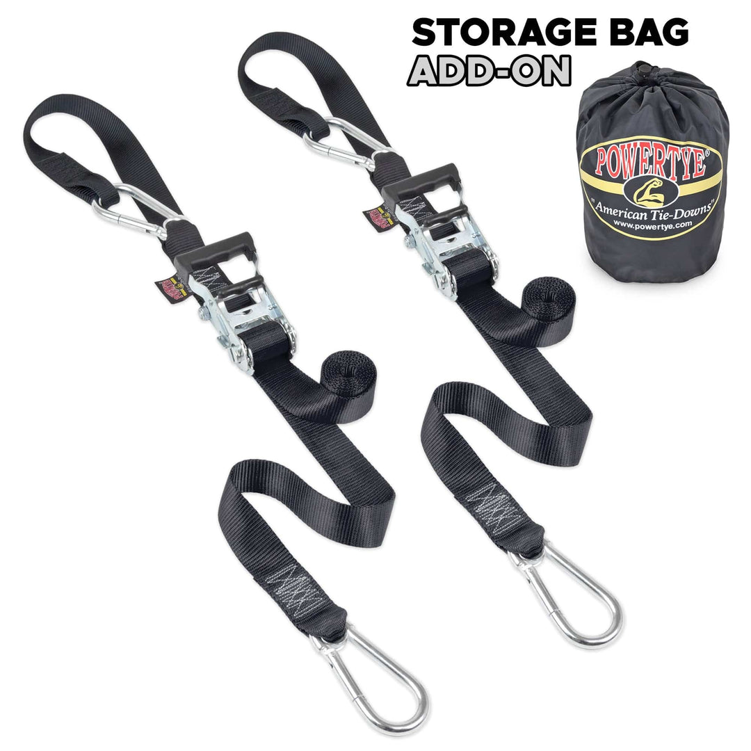1.5in x 10ft CARABINER SOFT - TYE RATCHET TIE - DOWN with BAG (pair) - PowerTye#color_black-black