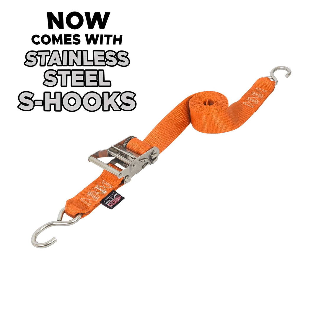 2in x 15ft STAINLESS STEEL RATCHET STRAPS (each) - PowerTye#color_orange