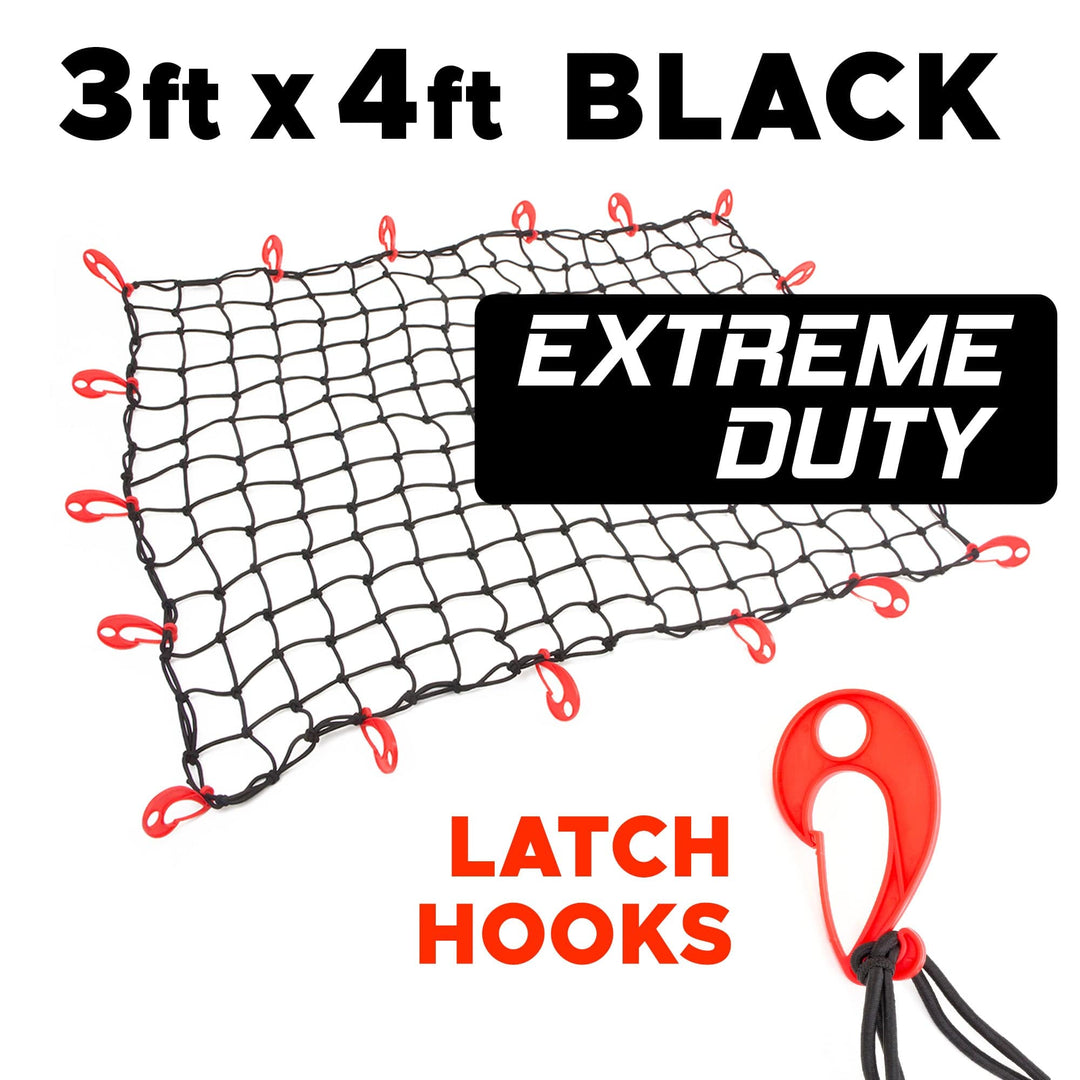 3ft x 4ft EXTREME Duty Cargo Net, Black with Latch Hooks and optional Storage Bag for trucks, trailers and cargo#storage-bag-add-on_no-add-on