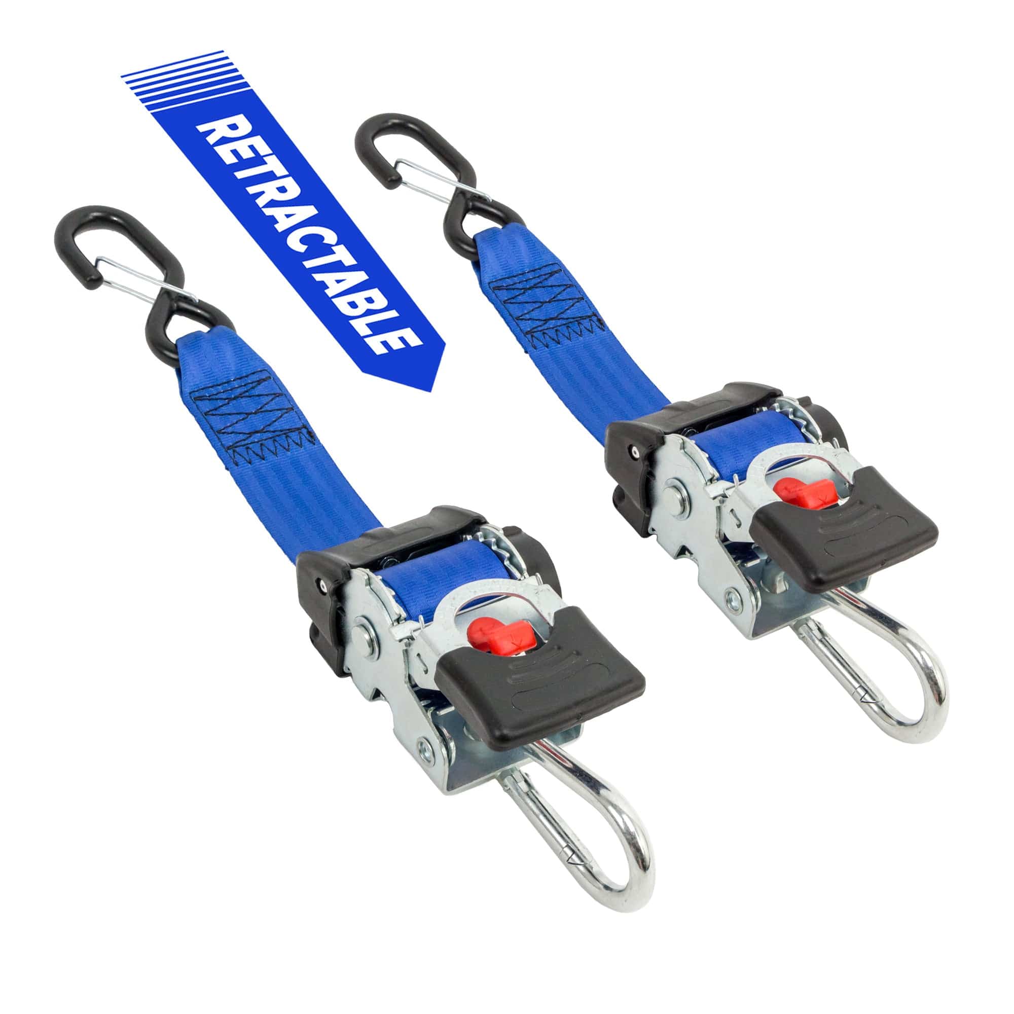 2in x 6ft RETRACTOR RATCHET TIE-DOWNS with CARABINER & LATCH HOOK