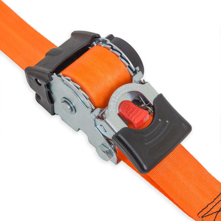 2in x 10ft RETRACTOR RATCHET TIE - DOWN STRAPS with E - TRACK CLIPS, STORAGE BAG (pair + bag) - PowerTye#color_orange