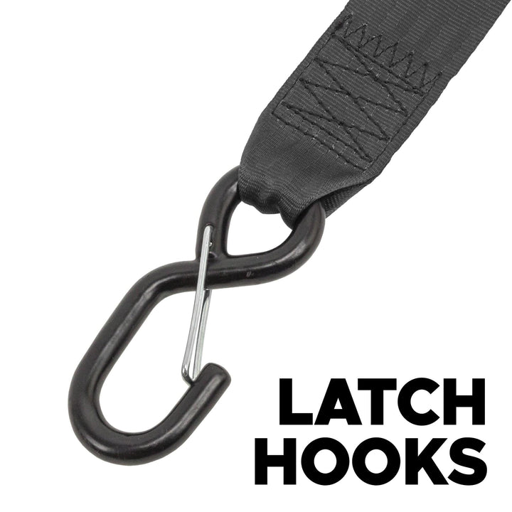 2in x 10ft RETRACTOR RATCHET TIE - DOWN STRAPS with LATCH HOOKS, SOFT - TYES & STORAGE BAG (kit) - PowerTye#color_black