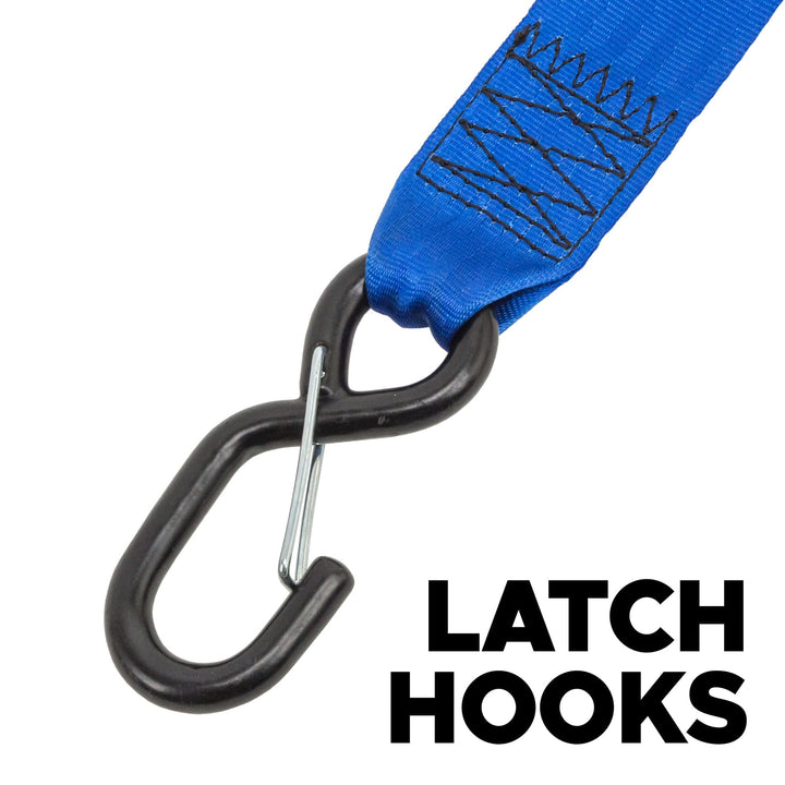 2in x 10ft RETRACTOR RATCHET TIE - DOWN STRAPS with LATCH HOOKS, SOFT - TYES & STORAGE BAG (kit) - PowerTye#color_blue