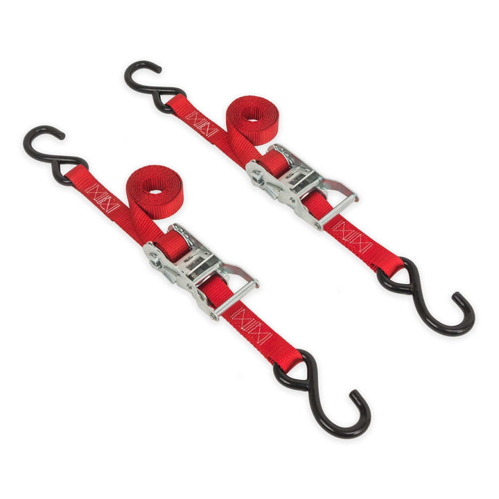 *BOGO* 1in x 6ft *NEW* ESSENTIAL RATCHET STRAPS, S - HOOKS (pair) - PowerTye#color_red