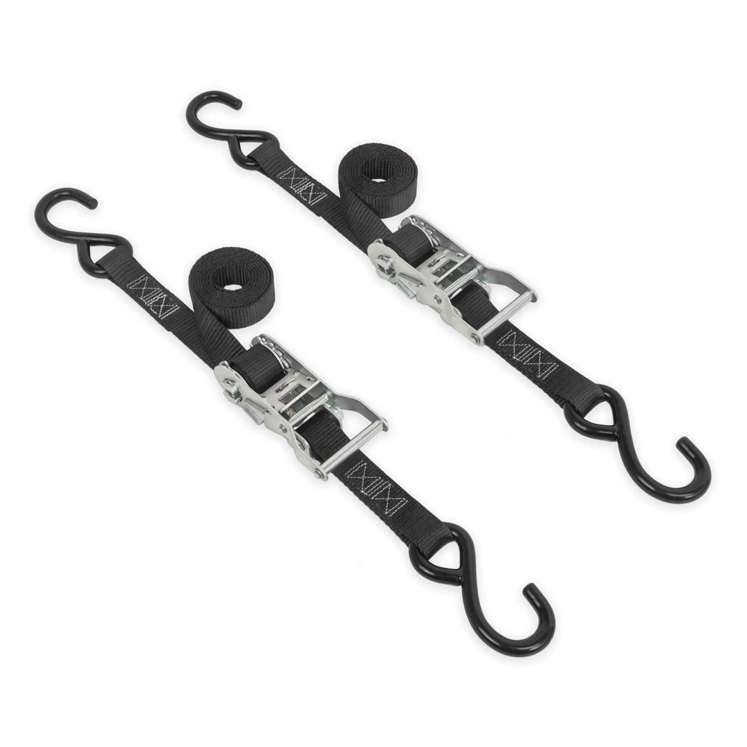 *BOGO* 1in x 6ft *NEW* ESSENTIAL RATCHET STRAPS, S - HOOKS (pair) - PowerTye#color_black