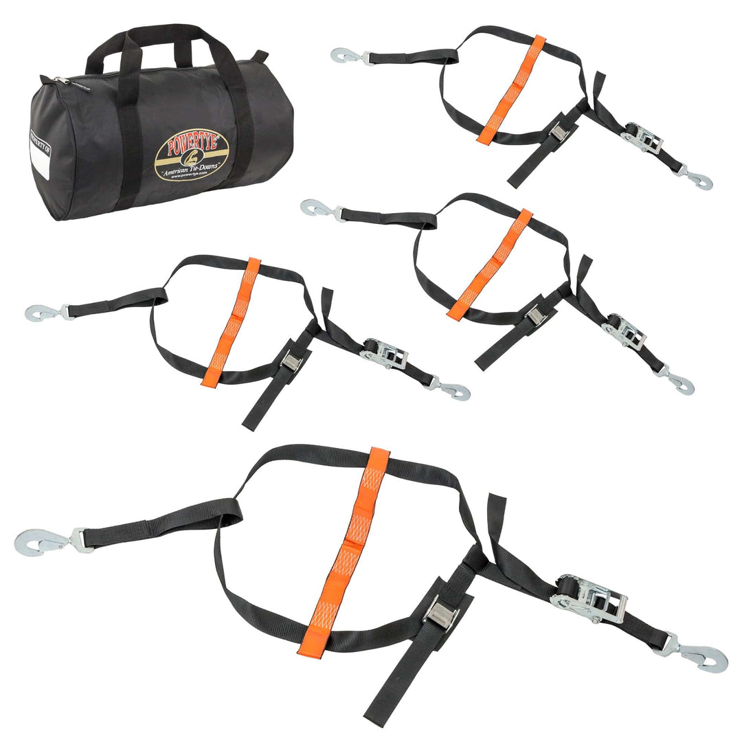 2in UTV RATCHET WHEEL NET, SINGLE TOP STRAPS, TWIST HOOKS - PowerTye#color_black-orange