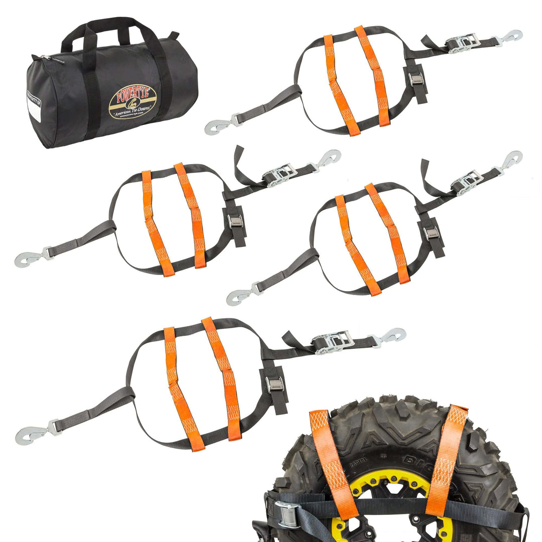 2in UTV RATCHET WHEEL NET, DOUBLE TOP STRAPS, TWIST HOOKS - PowerTye#color_black-orange