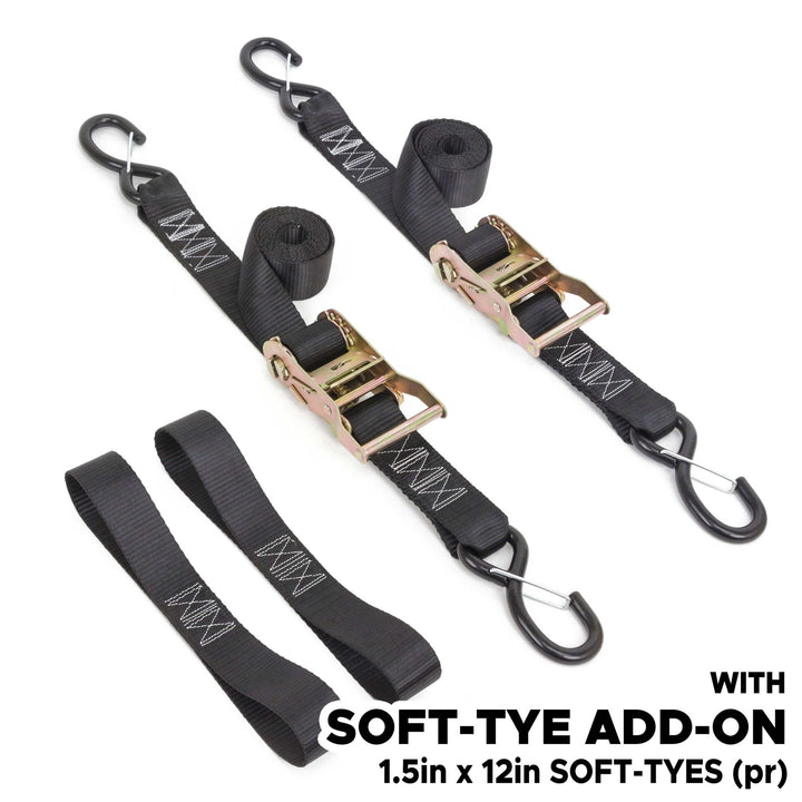 *BOGO* 1.5in x 6ft YELLOW RATCHET TIE - DOWNS, LATCH HOOKS (pair) - PowerTye#color_black