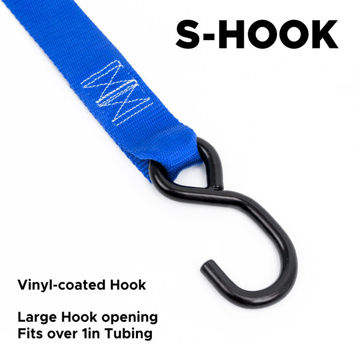 1.5in RATCHET TIE - DOWN, S - HOOKS (pair) - PowerTye#color_blue