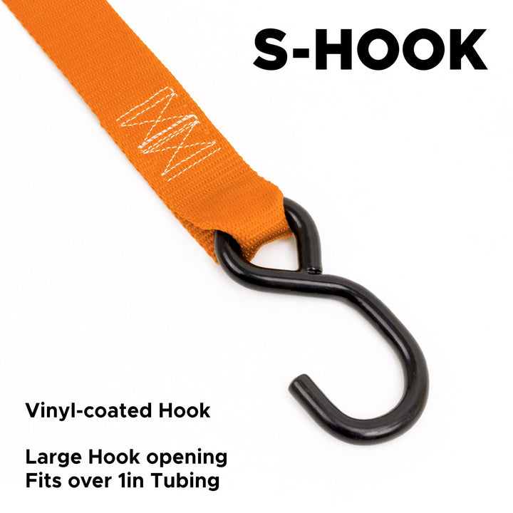 1.5in RATCHET TIE - DOWN, S - HOOKS (pair) - PowerTye#color_orange