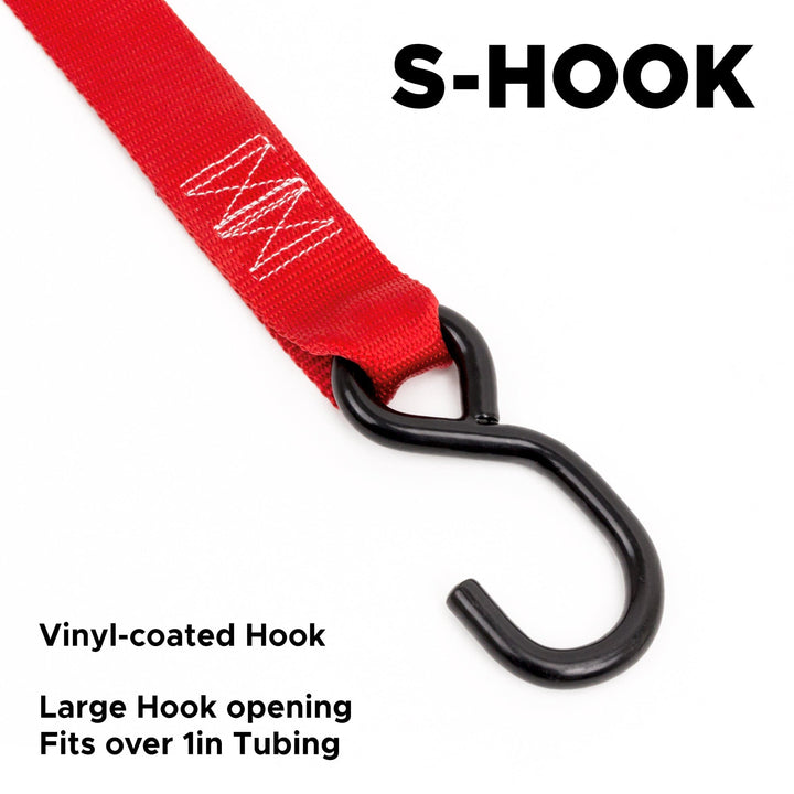 1.5in RATCHET TIE - DOWN, S - HOOKS (pair) - PowerTye#color_red
