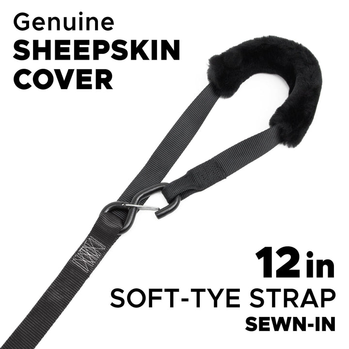 1.5in x 7ft FAT STRAP DELUXE RATCHET TIE - DOWN with SHEEPSKIN SOFT - TYE, LATCH HOOKS (pair) - PowerTye#color_black-black