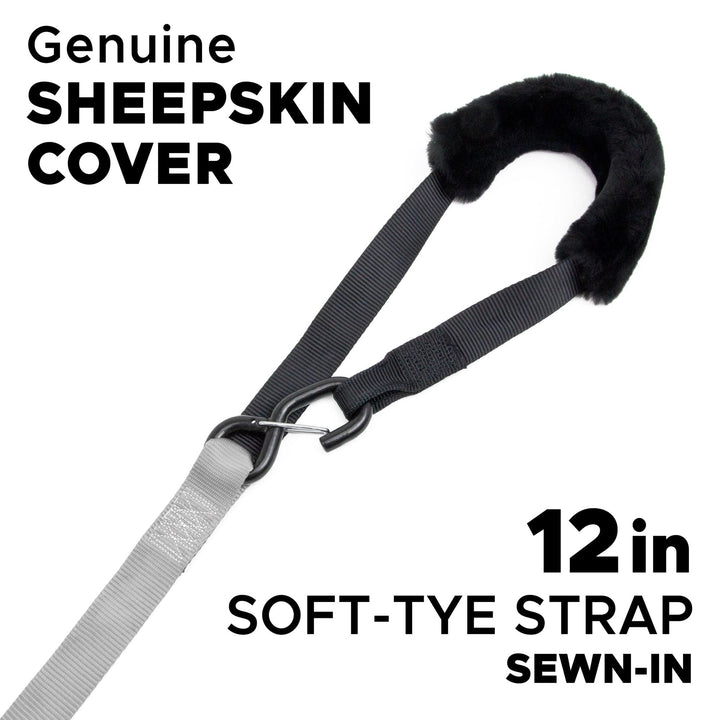 1.5in x 7ft FAT STRAP DELUXE RATCHET TIE - DOWN with SHEEPSKIN SOFT - TYE, LATCH HOOKS (pair) - PowerTye#color_silver-black