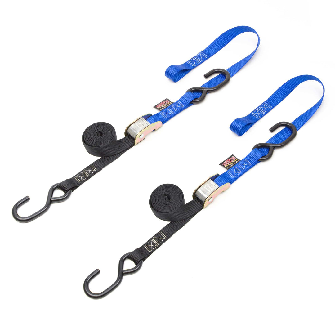 1in x 6ft CAM BUCKLE SOFT - TYE TIE - DOWN, S - HOOKS (pair) - PowerTye#color_black-blue