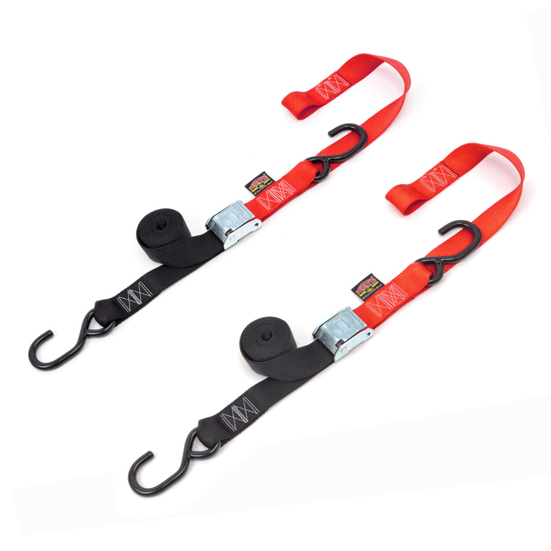 1.5in x 6ft pull strap Soft-Tye Tie Down Strap, S-Hooks#color_black-red