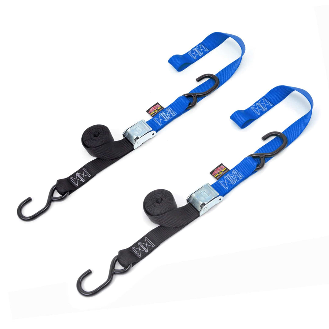 1.5in x 6ft CAM BUCKLE SOFT - TYE TIE - DOWN, S - HOOKS (pair) - PowerTye#color_black-blue