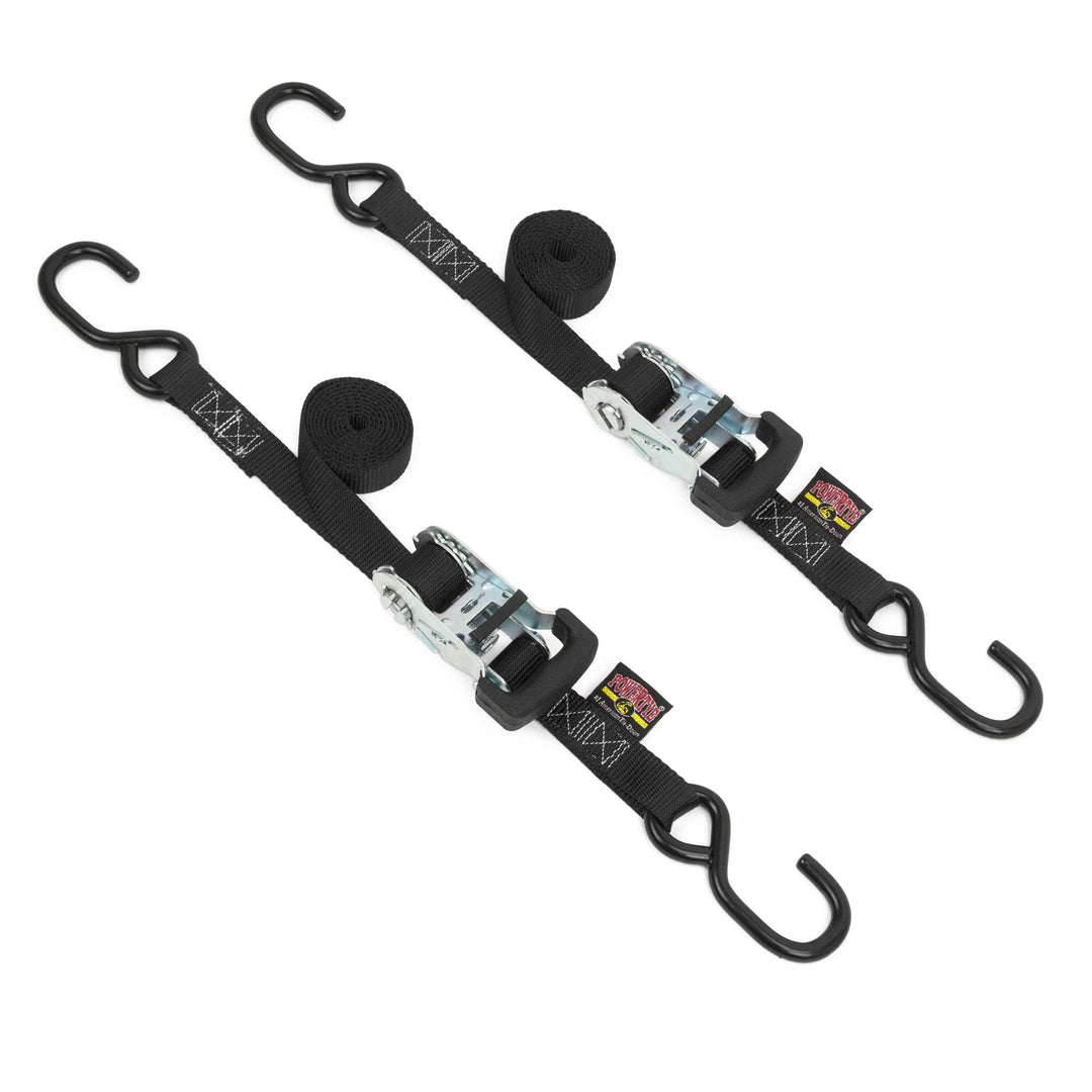 1in x 6ft RATCHET TIE - DOWN, S - HOOKS (pair) - PowerTye#color_black