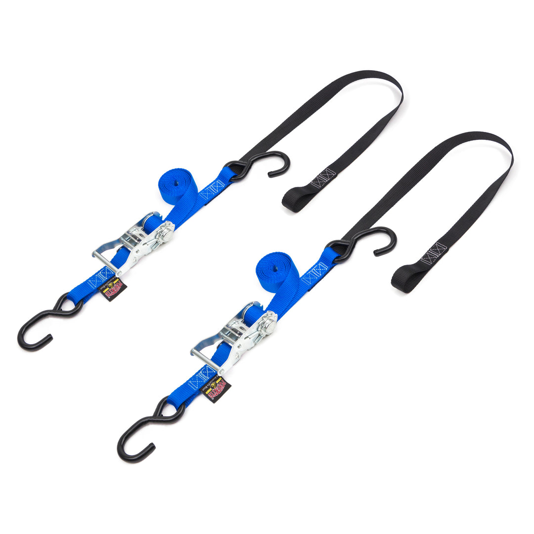 1in Ratchet Strap with Soft-Tye, S-Hooks#color_blue-black