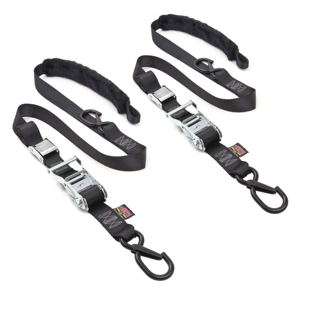 1.5in x 7ft QUICK STRAP RATCHET - CAM TIE - DOWN with PLUSH SOFT - TYE, LATCH HOOKS (pair) - PowerTye