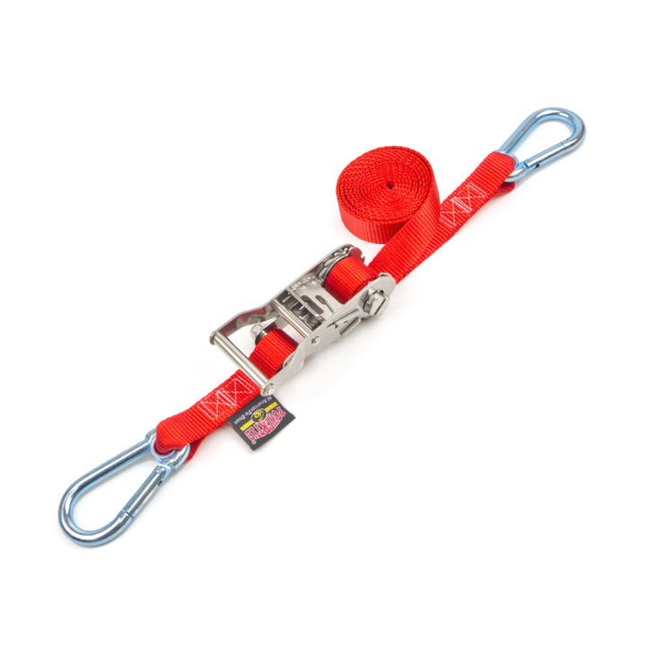 Stainless Steel Ratchet Strap with Carabiner Hooks - 1 inch x 15 feet #color_red