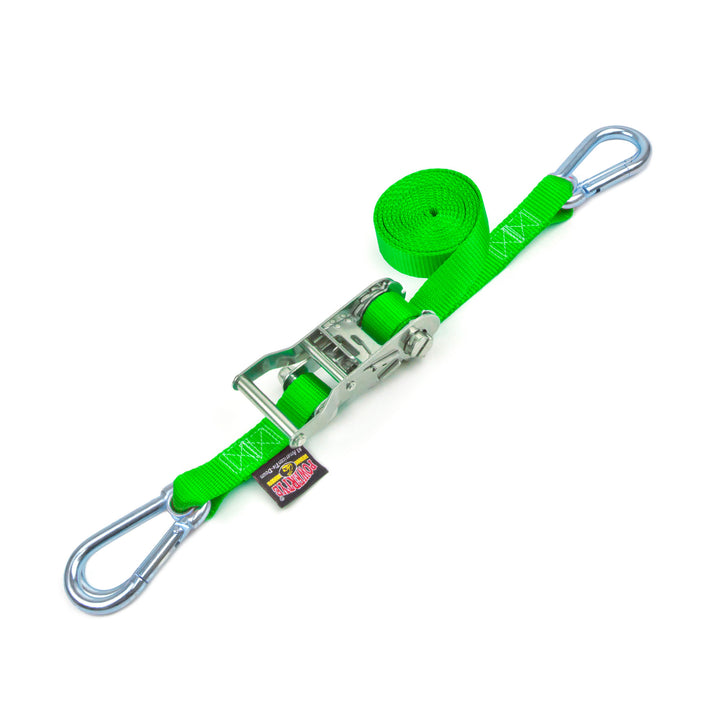Stainless Steel Ratchet Strap with Carabiners Hooks 1 inch x 10 feet #color_green