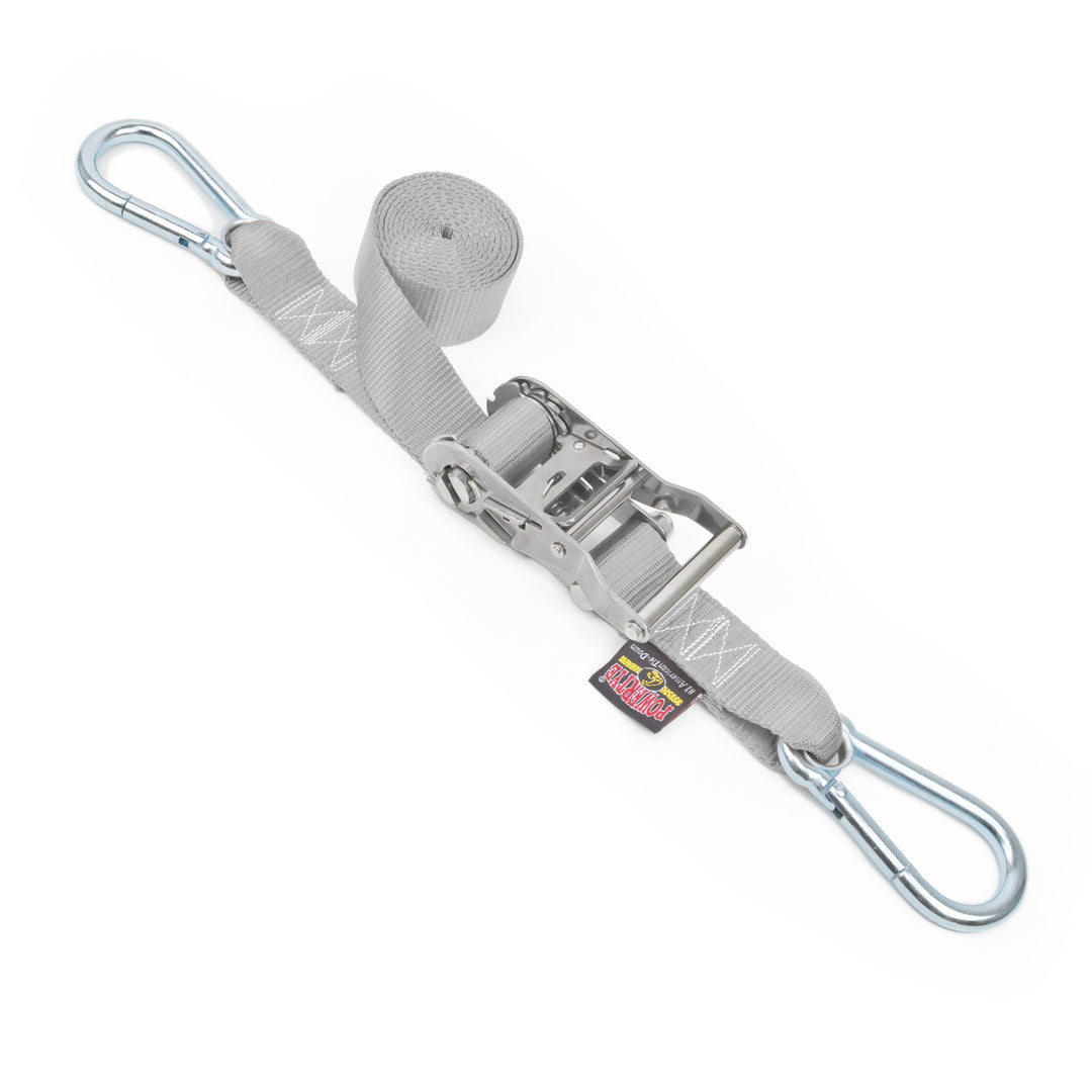 1.5in x 10ft Stainless Steel Ratchet Strap with Carabiners#color_silver