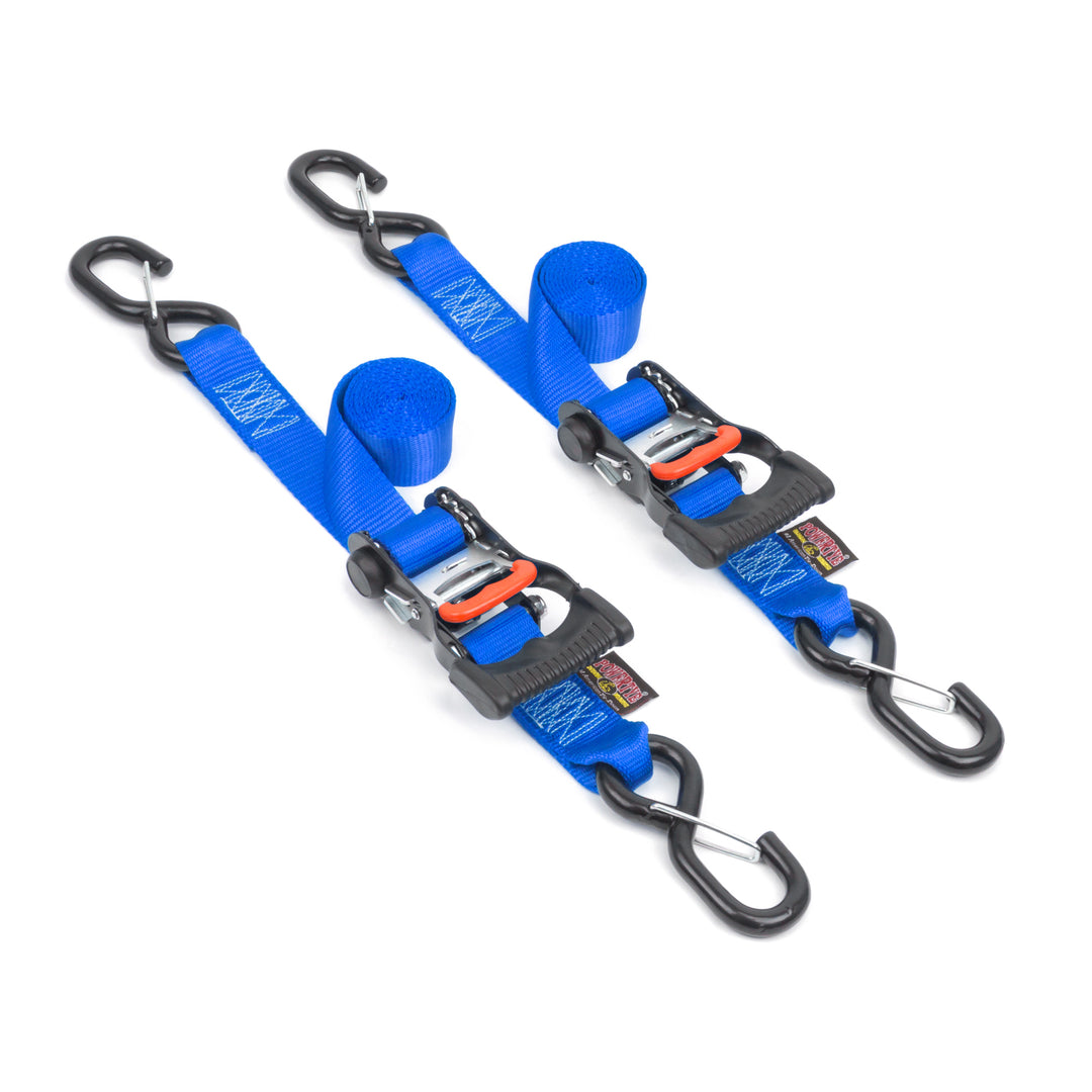1.5in x 6ft Ergonomic ratchet tie-down strap with latch hooks#color_blue
