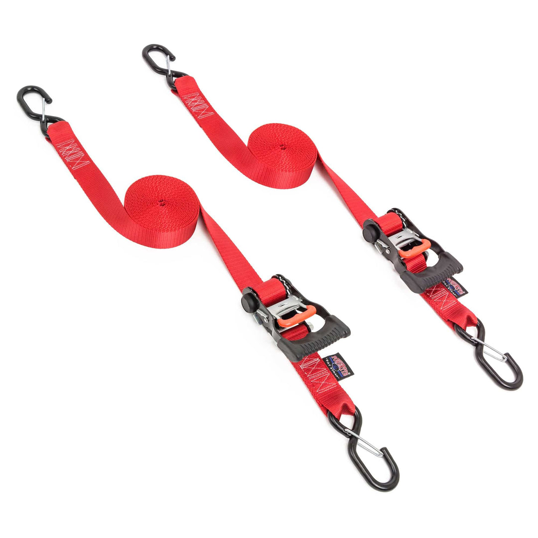 *BOGO* 1.5in x 15ft ERGONOMIC RATCHET TIE - DOWNS, LATCH HOOKS (pair) - PowerTye#color_red