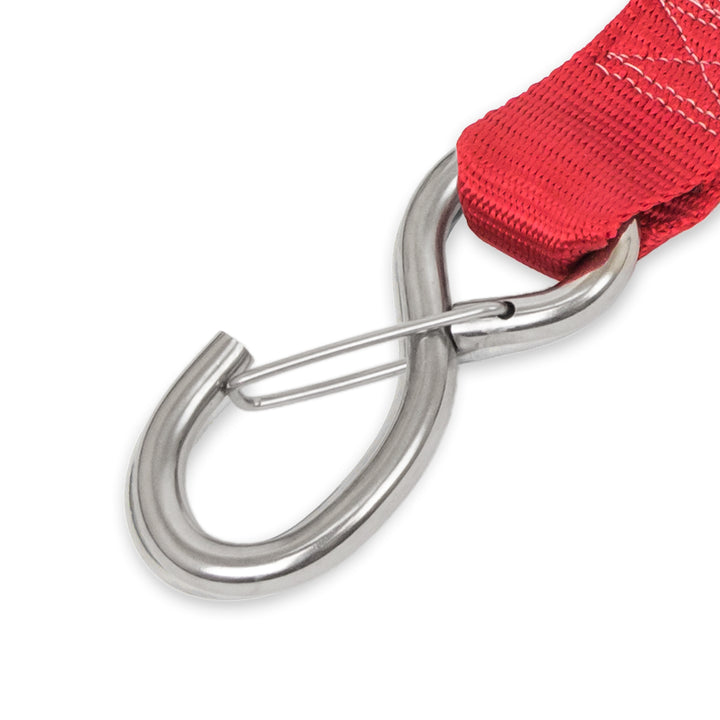 PowerTye - 1.5in STAINLESS - CAM BUCKLE - TIE - DOWN with STAINLESS LATCH HOOKS Close-up (each)#color_red
