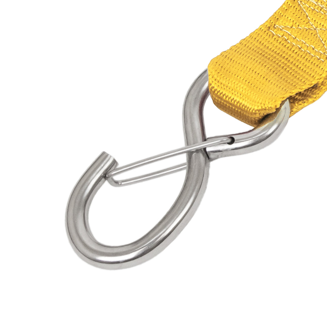 PowerTye - 1.5in STAINLESS - CAM BUCKLE - TIE - DOWN with STAINLESS LATCH HOOKS Close-up (each)#color_yellow