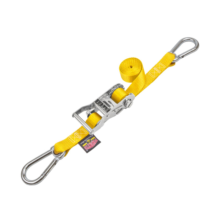 1in STAINLESS WIDE RATCHET with STAINLESS STEEL CARABINER HOOKS for motorcycles, boats watercraft and cargo#color_yellow