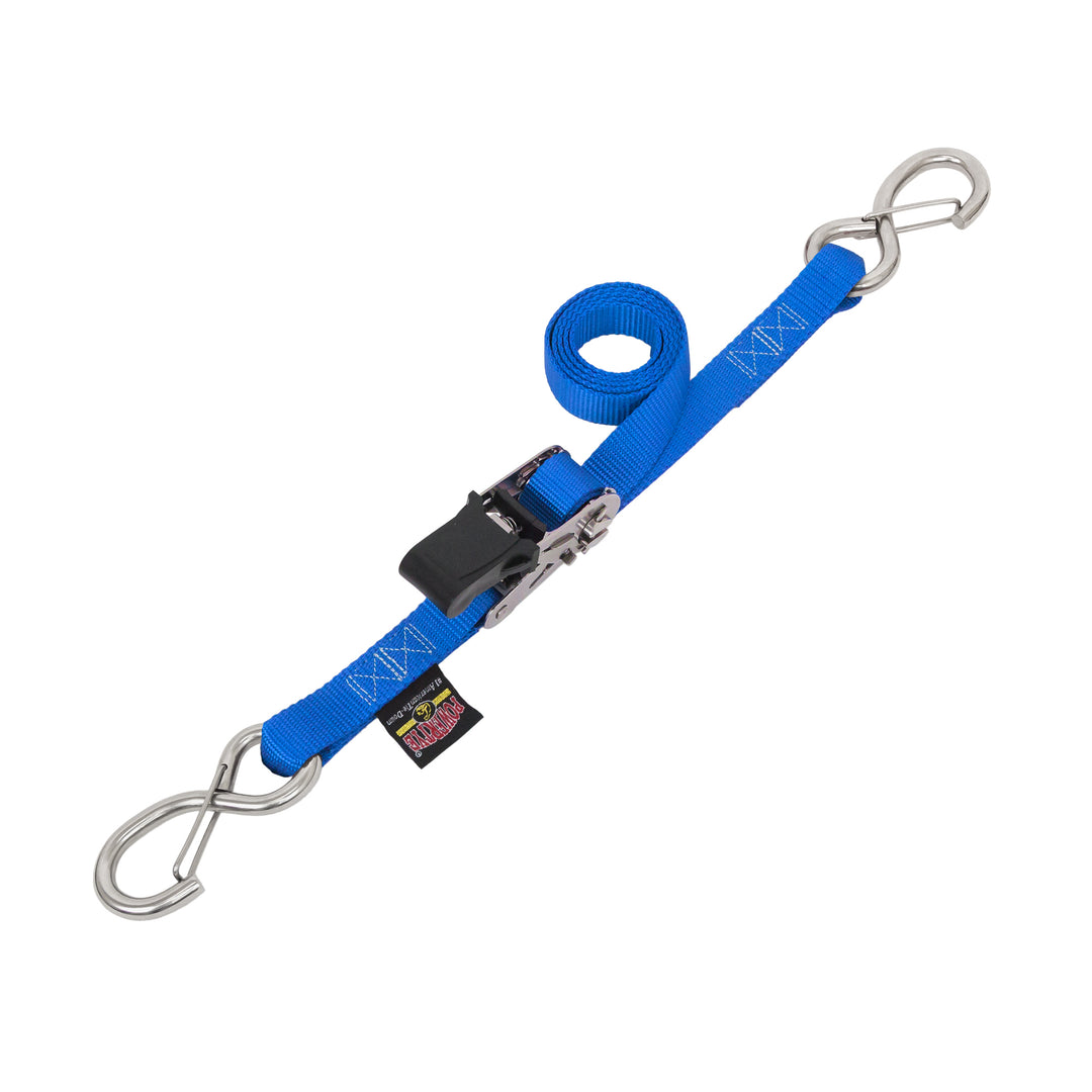 1in STAINLESS *EASY GRIP* RATCHET with STAINLESS LATCH HOOKS for motorcycles, boats watercraft and cargo#color_blue