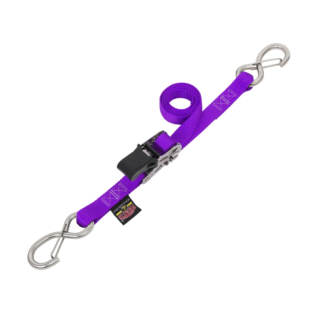 1in STAINLESS *EASY GRIP* RATCHET with STAINLESS LATCH HOOKS for motorcycles, boats watercraft and cargo#color_purple