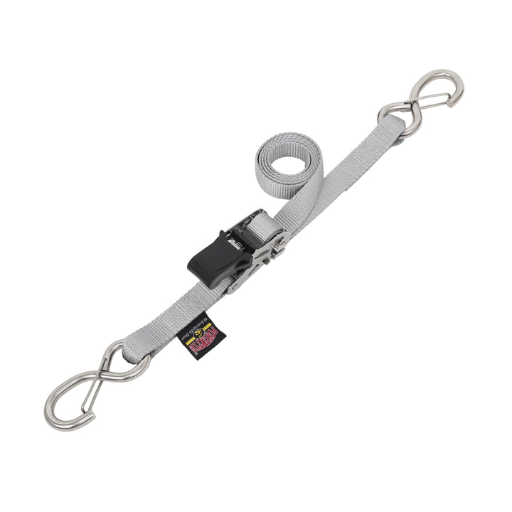1in STAINLESS *EASY GRIP* RATCHET with STAINLESS LATCH HOOKS for motorcycles, boats watercraft and cargo#color_silver