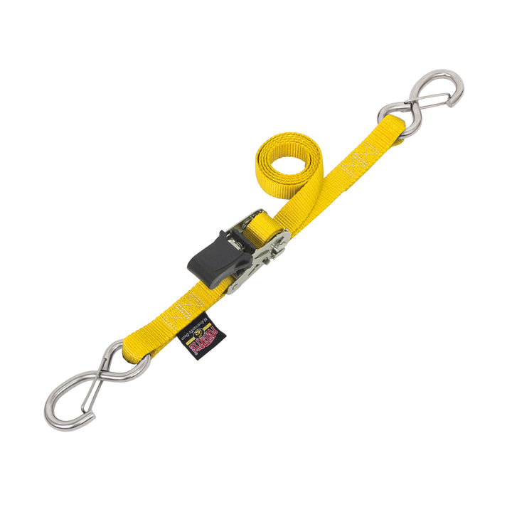 1in STAINLESS *EASY GRIP* RATCHET with STAINLESS LATCH HOOKS for motorcycles, boats watercraft and cargo#color_yellow